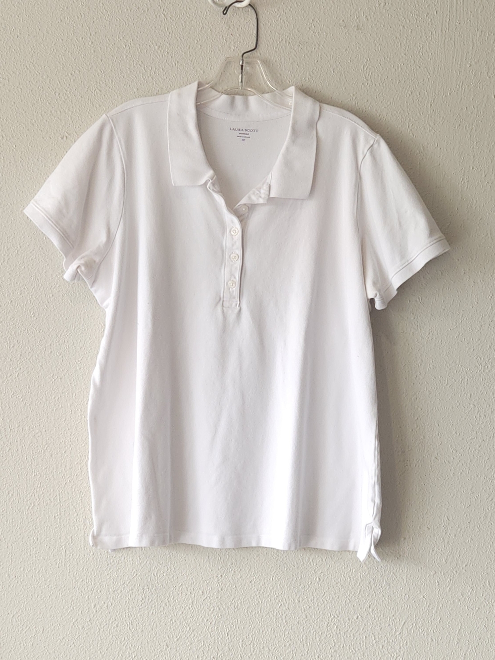 Laura Scott Bright White Short-Sleeve Polo Top PLUS SIZE 1X